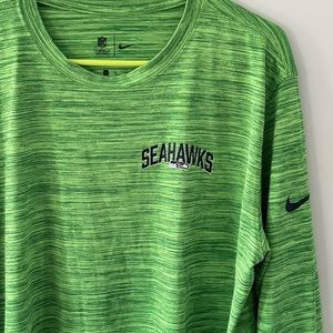 Men’s Seattle Seahawks Lime Green On Field Warm Up Long Sleeve Tee- Large